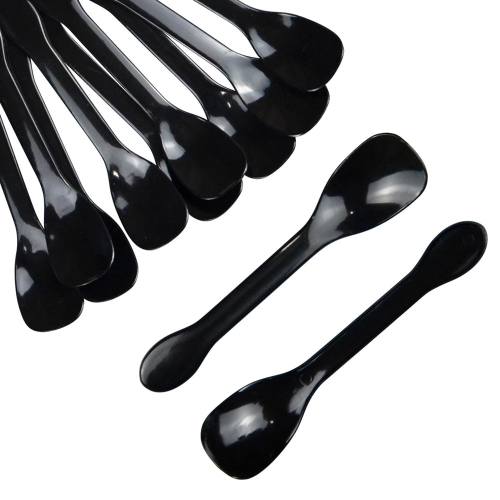 30 Pieces Plastic Caviar Spoons, Small Disposable Dessert Spoons for Sampling, Tasting, Ice Cream Cup, Party Supplies (30, Black)