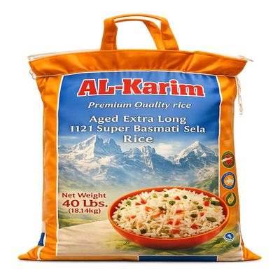 AL-Karim Premium Aged Extra Long 1121 Super Basmati Sela Rice, Naturally Aromatic Long-Grain Rice (40 Pound)