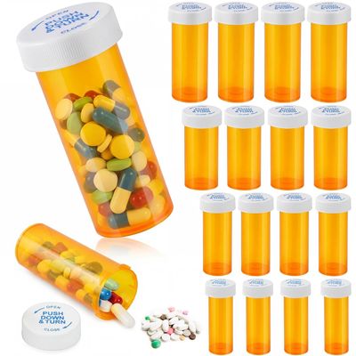 SenseYo 16 Pack Empty Plastic Medicine Pill Bottles Case Organizers with Child Resistant Cap 6/8/13/16 Dram Small and Large Prescription Medicine Containers Vials Dispenser Push Down and Turn