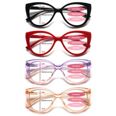 CLASAGA Progressive Multifocus Reading Glasses for Women Blue Light Blocking Spring Hinge Computer Multifocal Cat Eye Readers(4 Mix Color, 1.0, x)