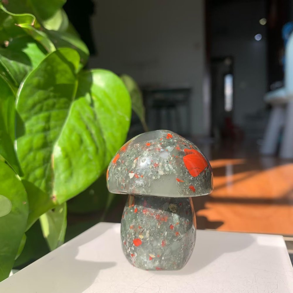 115g African Dragon Stone Mushroom Sculpture | Hand-Carved Dragon Blood Jasper for Courage & Grounding | Raw Crystal Figurine for Altar & Sacred Space | Unique Mineral Art & Spiritual Totem
