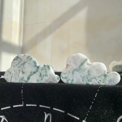 113g 2pcs Druzy Moss Agate Cloud Shaped Slab Natural Crystal Wisp for Healing, Calm & Boho Home Decor