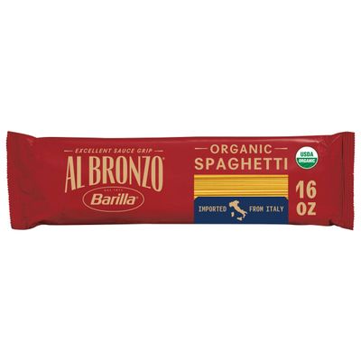 Al Bronzo by Barilla Organic Spaghetti Pasta (16 oz.), Bronze Cut Pasta Created from a Reserve Batch High Quality Organic Durum Wheat, Imported From Italy, Non-GMO, Kosher