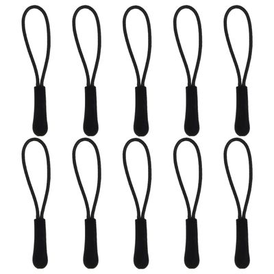 10Pcs Nylon Cord Zipper Pull Rubber Anti-slip Grip Extension Zipper Tag Replacement-Black