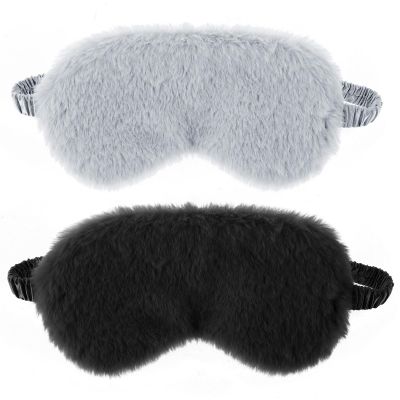 2 Pcs Plush Sleep Eye Mask Cute Soft Sleeping Blindfold Adjustable Furry Nap Eye Cover Night Comfortable Faux Fur Eyeshade for Plane Game Winter Men Women Gift