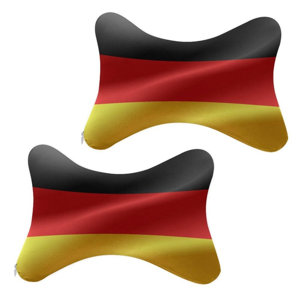 SESLFLKPJK 2Pcs Flag of Germany Car Headrest Protect Neck Pillow Ergonomic Design, Breathable Comfortable Memory Foam Neck Support Headrest Pillow for Driving Seats Car