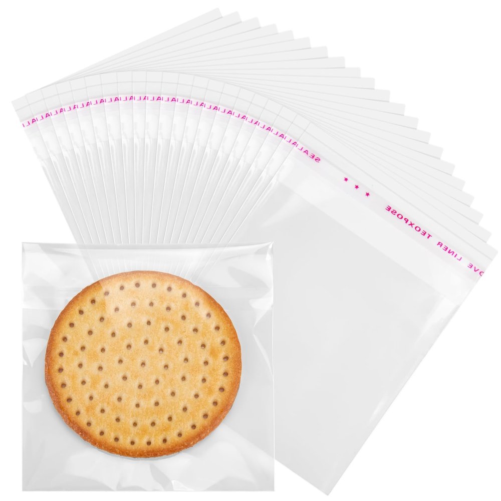 Aubeco 4X4 Inch 120Pcs Clear Cellophane Bags with Seal, Adhesive Cookie Bag for DIY, Small Products, Food, and Packaging