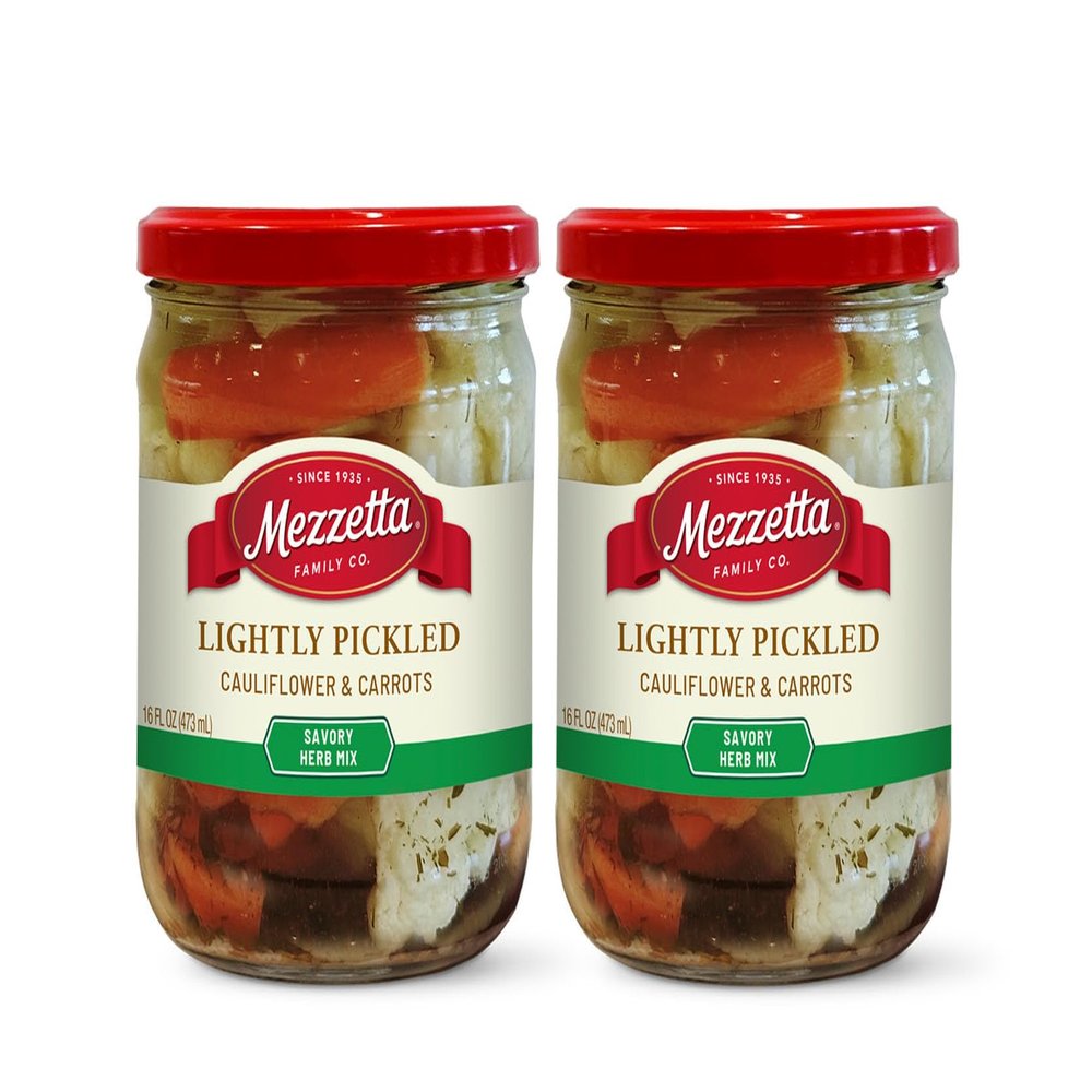 Mezzetta Pickled Vegetables Cauliflower and Carrots Brined with Savory Herbs Vegan Crunchy Snacks No Artificial Colors or Flavors Non-GMO Certified On-the-Go Bites 16 Oz Jar Pack of 2