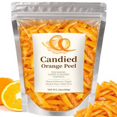 10oz Candied Orange Peel Slices - Orange Peel Strips Cocktail Garnish Glazed, Sweet-Tart Chewy Candied Fruit Peels in Resealable Bag, Perfact for Old Fashioned Garnish & Baking Easter Desserts(283g
