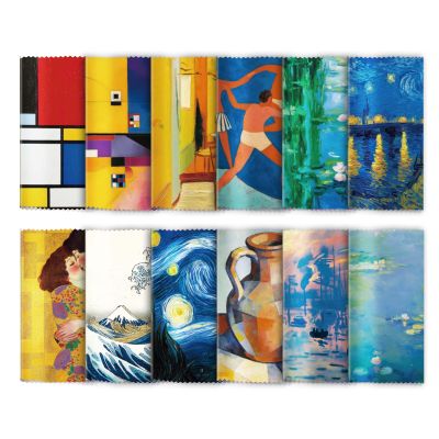FREEBLOSS 24pcs Glasses Cleaning Cloth Microfiber Cleaning Cloth for Glasses Eyeglasses Reusable Thick Cleaner Cloths Soft Wipes for Camera Lens Phone Screens, 6.3x6.3" Oil Painting Pattern
