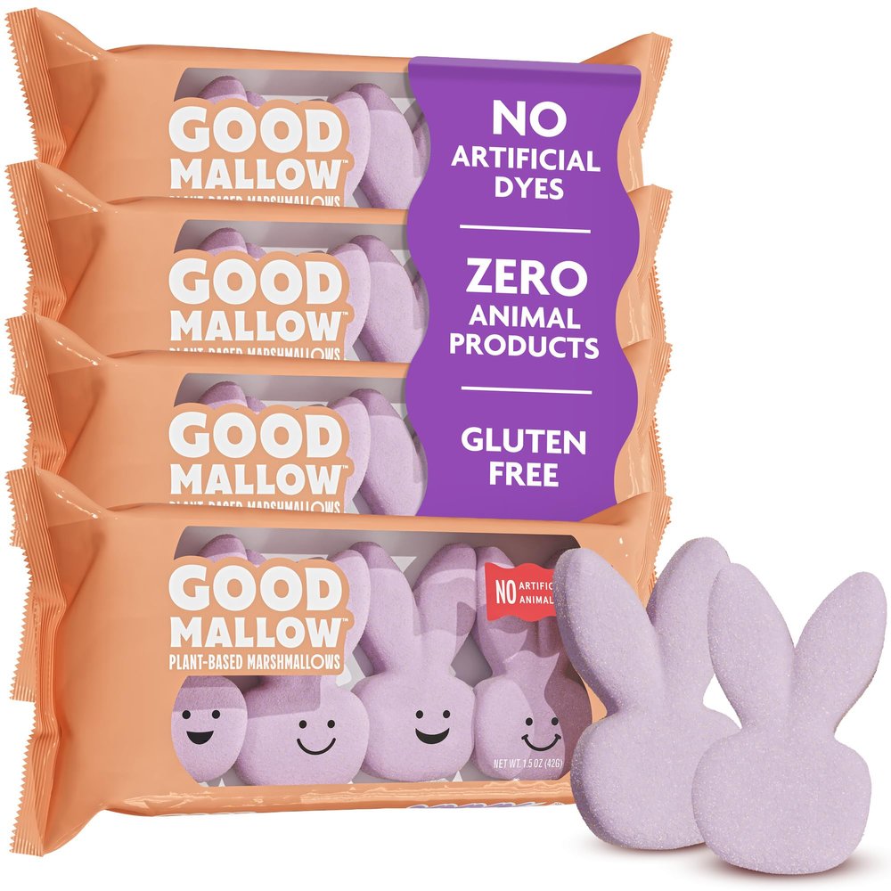 GoodMallow Plant-Based Easter Bunny Shaped Marshmallows 4 x 4 Pack Purple 100% Vegan Marshmallows with No Artificial Dyes Non-Dairy, Gluten Free, Gelatin Free Marshmellows, Pastel Party Candy (16 Purple Bunnies)