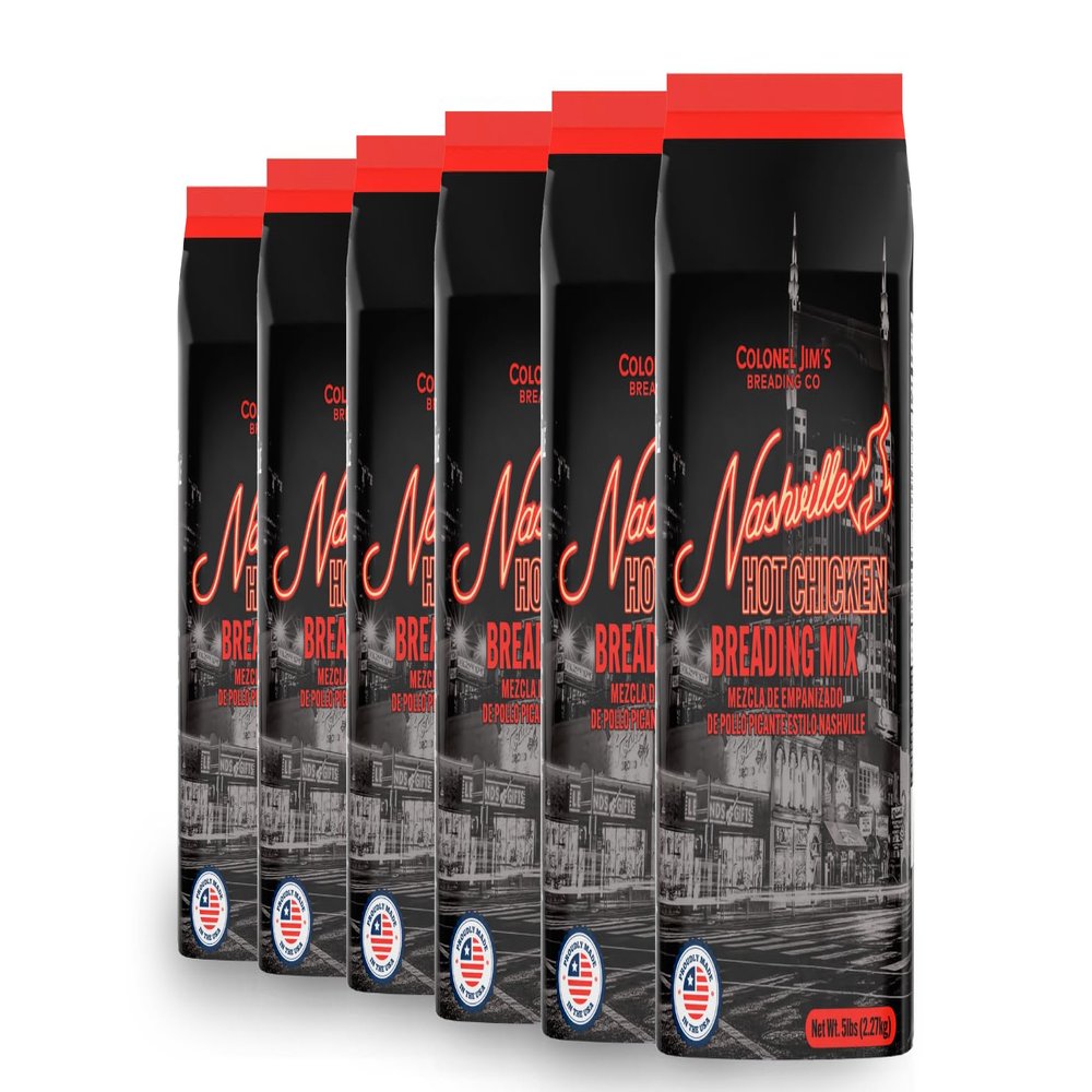 Colonel Jim's Nashville Hot Chicken Breading Mix, 5 lb Bags (Case of 6) - Spicy Southern Fry Coating - Professional Restaurant-Quality - Made in USA