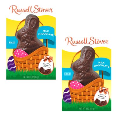 Russell Stover Milk Chocolate Bunnies - Pack of 2 - Solid Milk Chocolate - Perfect for Easter Baskets or Sharing with Friends and Family - Tasty Traditions