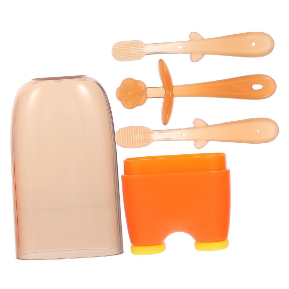 EXHUMKY Silicone Toothbrush 3pcs with Tongue Scraper Oral Cleaner Soft Newborn Mouth Care