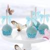 100 Pcs 2.6" Pre-Tied Blue Satin Ribbon Bows Twist Tie All-in-One Party Decor Kit Premade Bows for Gift Wrapping, Treat Bags & Tying The Knot Celebrations,Light Blue view 2