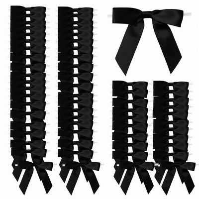 100 Pcs 2.6" Pre-Tied Pink Bows Pink Satin Ribbon Bows Pink Twist Tie Bows All-in-One Party Decor Kit Premade Bows for Gift Wrapping, Treat Bags & Tying The Knot Celebrations,Black