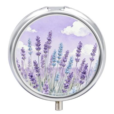 Pastel Floral Pill Box Round Weekly Pills Organizer with Mirror 3 Compartments Portable Travel Pills Container Cute Pill Case for Fish Oil Supplements