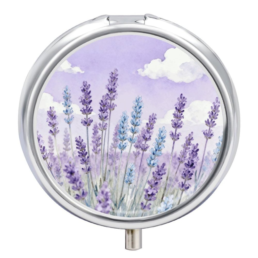Pastel Floral Pill Box Round Weekly Pills Organizer with Mirror 3 Compartments Portable Travel Pills Container Cute Pill Case for Fish Oil Supplements