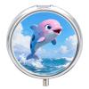 Little Dolphin Pill Box Round Weekly Pills Organizer with Mirror 3 Compartments Portable Travel Pills Container Cute Pill Case for Fish Oil Supplements view 1