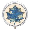 Star Edge Blue Leaf Pill Box Round Weekly Pills Organizer with Mirror 3 Compartments Portable Travel Pills Container Cute Pill Case for Fish Oil Supplements view 1