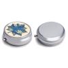 Star Edge Blue Leaf Pill Box Round Weekly Pills Organizer with Mirror 3 Compartments Portable Travel Pills Container Cute Pill Case for Fish Oil Supplements view 3