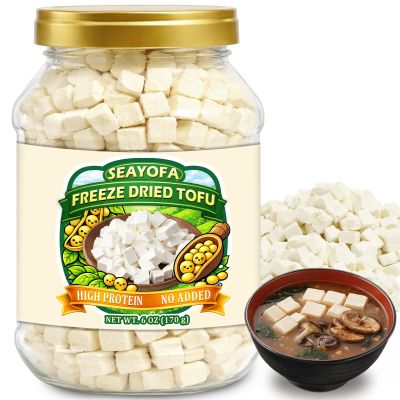 6oz (170g) Freeze Dried Tofu Cubes, Instant Food Dehydrated Tofu, Family Size Resealable Can, Low Sugar, High Protein, Keto Friendly, Vegan for Ramen, Miso Soup, Salads, Camping, Meal Prep