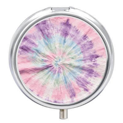 Pastel Tie Dye Pill Box Round Weekly Pills Organizer with Mirror 3 Compartments Portable Travel Pills Container Cute Pill Case for Fish Oil Supplements
