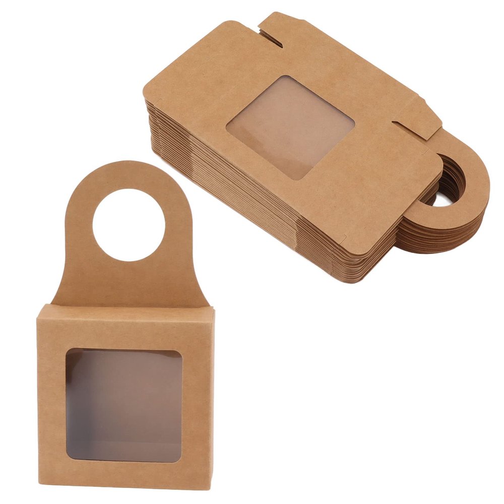 Hapivida 25 Count Kraft Paper Wine Bottle Boxes with Window Foldable Hanging Gift Boxes for Empty Wine Bottles Decoration