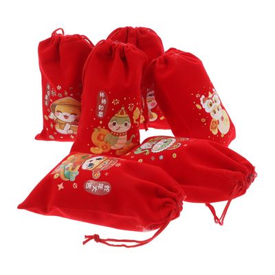 GRIRIW 6pcs 2025 Year of The Snake Chinese Red Candy Drawstring Bags 10x16cm Lunar New Year Treat Pouches for Party Favors and Festival Presents