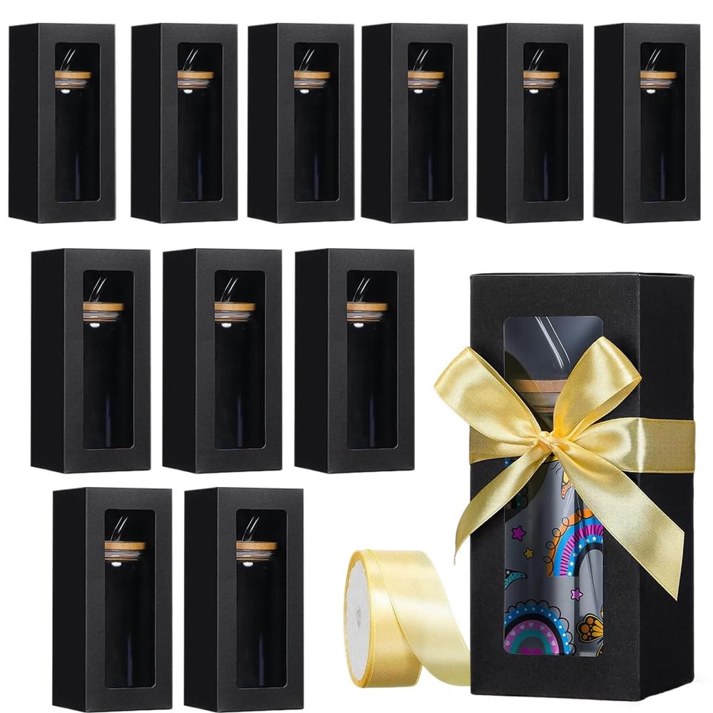 12pcs Black Gift Boxes Tumbler Gift Box With Ribbon Perfect for 12oz 16oz 20oz Sublimation Tumblers Glasses Jars Wine Glasses