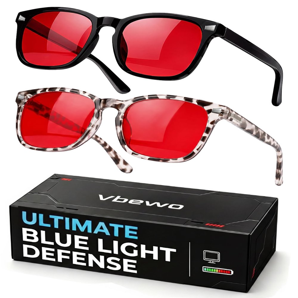 Vbewo 2 Packs Professional Sleep Glasses with 99.9% Blue Light Blocking