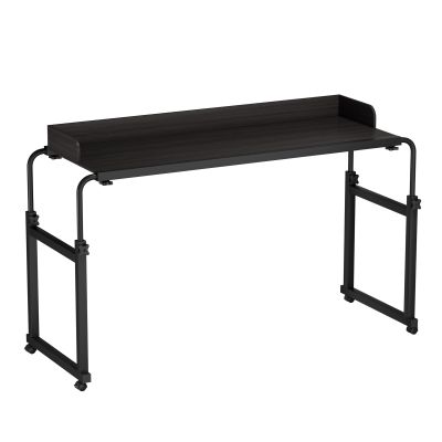 newuzis Adjustable Height Overbed Table with Wheels, Rolling Over-The-Bed Laptop Desk with Raised Baffle, Over Bed Desk Workstation Table for Home Office Bedroom Hospital Matte Black