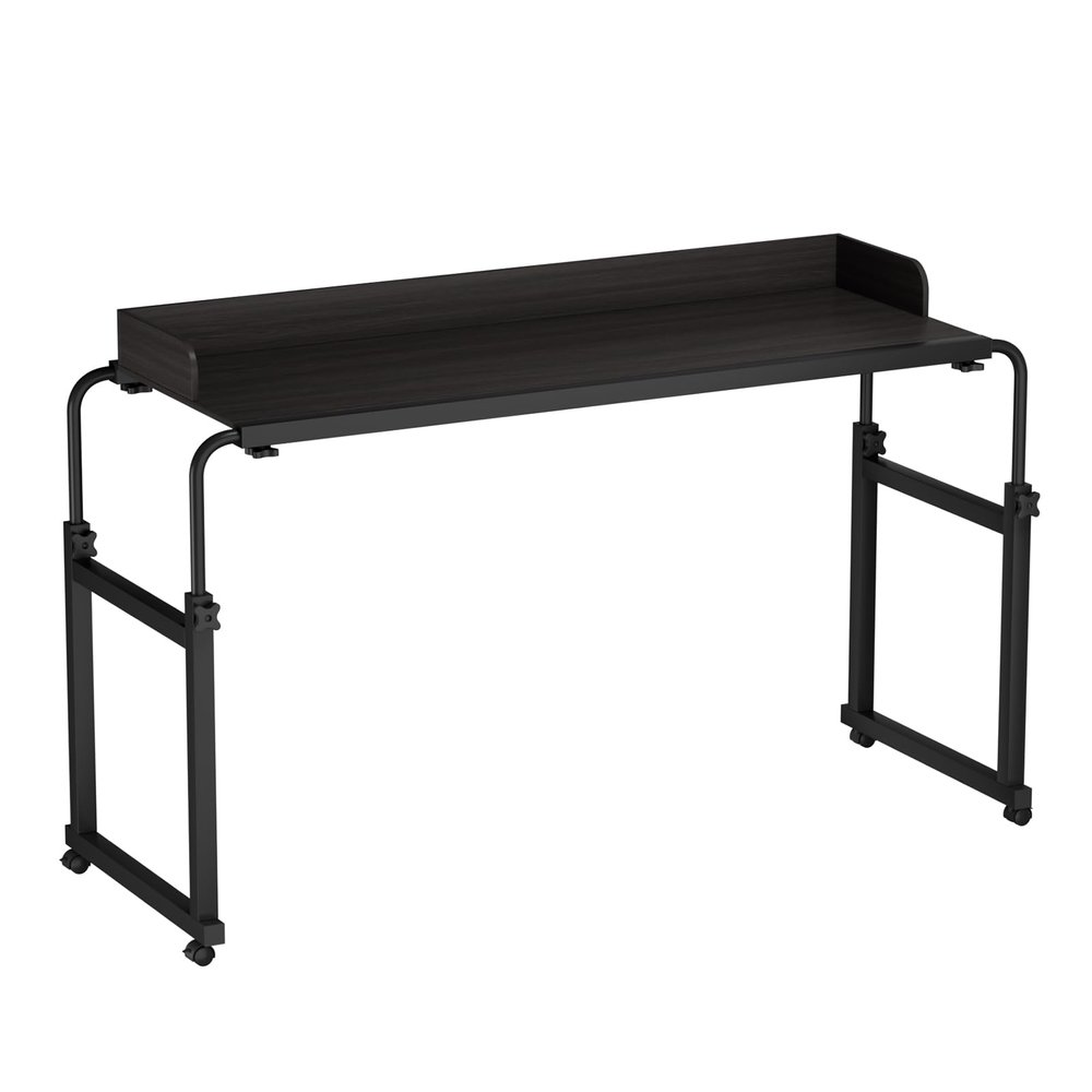 newuzis Adjustable Height Overbed Table with Wheels, Rolling Over-The-Bed Laptop Desk with Raised Baffle, Over Bed Desk Workstation Table for Home Office Bedroom Hospital Matte Black