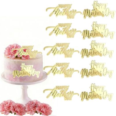 10Pcs Happy Mother's Day Cake Toppers Set Acrylic Mirror Cupcake Topper Engraved Cake Topper Decorations for Mother's Day Birthday Party Baking Decor