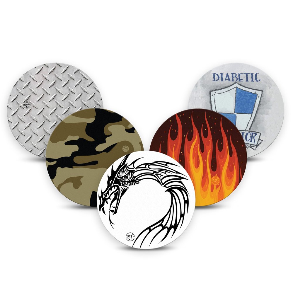 ExpressionMed - Adhesive Patches for Dexcom G7 & Stelo (5-Pack) - OverPatch, Waterproof, Non-Fraying, Pre-Cut CGM Sensor Tapes (Warrior Variety Pack) - Made in USA