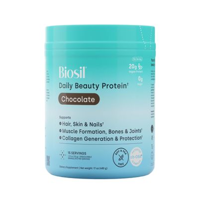 Biosil Daily Beauty Protein, Chocolate - 17 oz - Complete Protein + Collagen Powder for Strength, Recovery, Skin, Hair, Nails & Joints - with BCAA & Patented ch-OSA - Vegan - 15 Servings