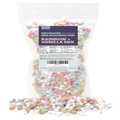 Dehydrated Marshmallows Vanilla and Rainbow Mix Mini Cereal Marshmallows for Hot Chocolate Cereal Ice Cream Baking and Desserts 6 ounce Resealable Bag