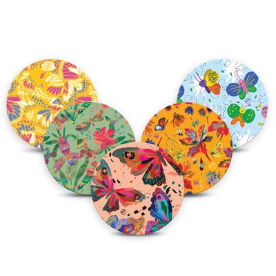 ExpressionMed - Adhesive Patches for Dexcom G7 & Stelo (5-Pack) - OverPatch, Waterproof, Non-Fraying, Pre-Cut CGM Sensor Tapes (Rainbow Butterfly Variety Pack) - Made in USA