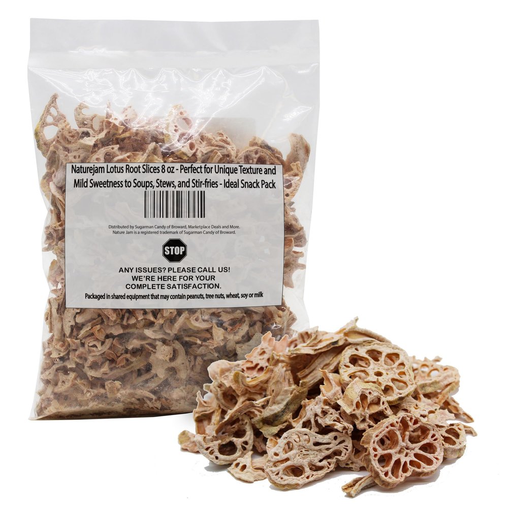 Naturejam Lotus Root Slices 8 oz - Perfect for Unique Texture and Mild Sweetness to Soups, Stews, and Stir-fries - Ideal Snack Pack