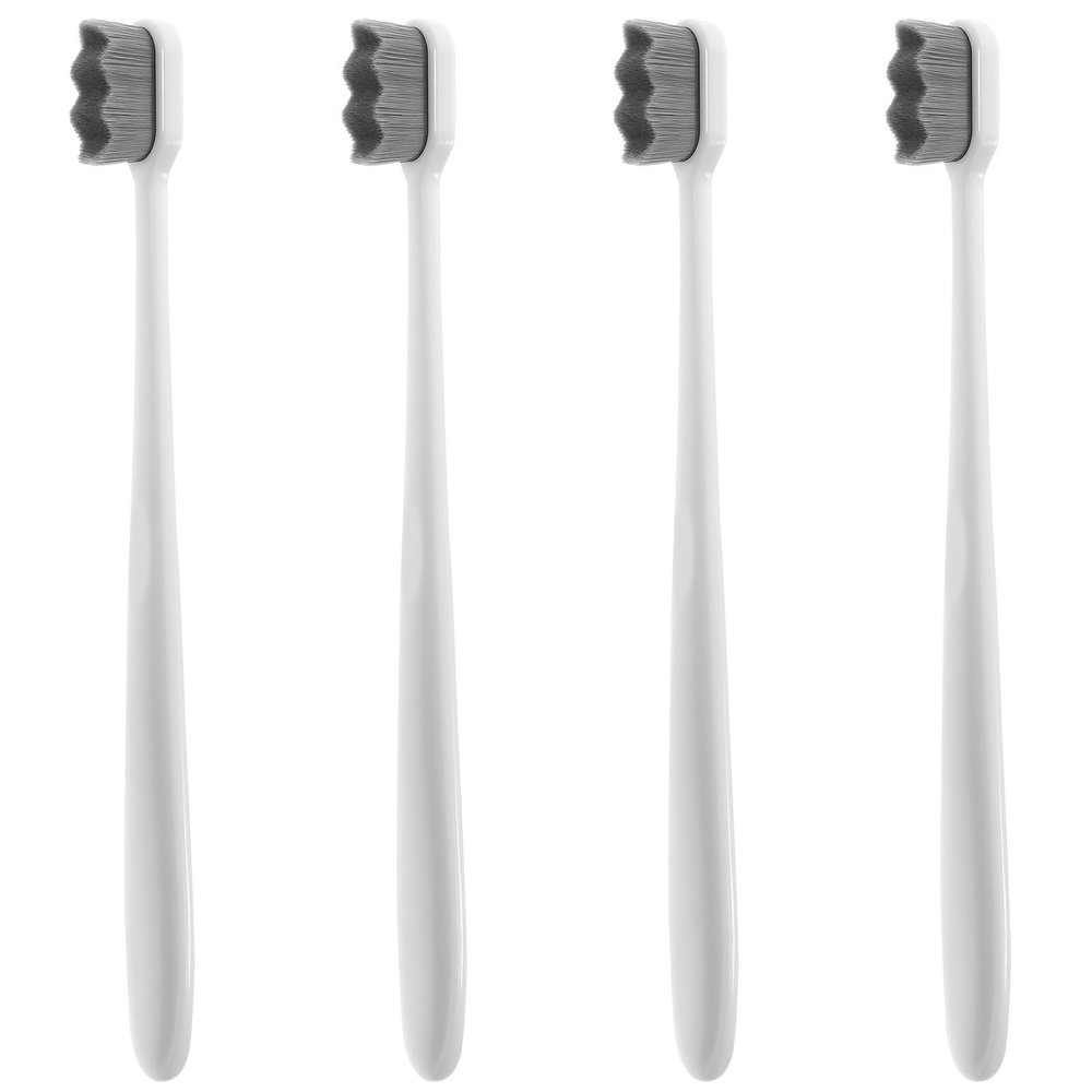 TEHAUX Soft Bristle Toothbrush 4pcs Extra Soft Bristles for Adults Small Travel Manual Toothbrushes and White Wave Handle for Gentle Gum Care