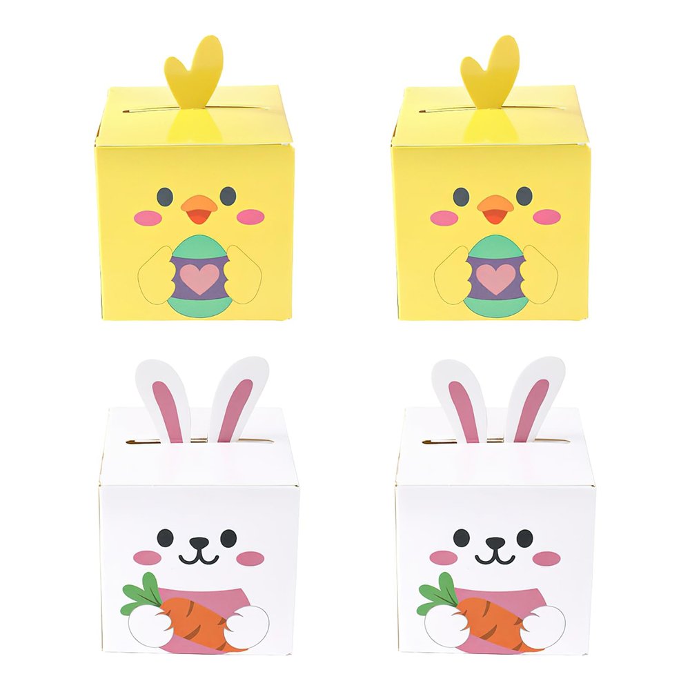 24 Pcs Easter Candy Gift Boxes Cute Rabbit Chicken Square Paper Candy Treat Box for Spring Easter Party Supplies