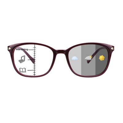 1Pair VisionGlobal Portable Progressive Multifocal Glasses, Photochromic Gray Sunglasses for Unisex Red,+0.75/+3.25Magnification