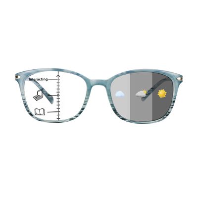 1Pair VisionGlobal Portable Progressive Multifocal Glasses, Photochromic Gray Sunglasses for Unisex Slate Blue,+0.50/+2.75Magnification