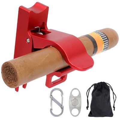 VELAUN Magnetic Cigar Holder, Golf Cart Accessory with Cigar Cutter, Powerful Magnetic Grip for Golf Cart, Adjustable Aluminum Alloy Cigar Holders for Golf Lover, Red, 30-60 Rings