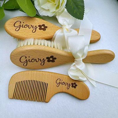 3Pcs, Personalized Baby Hair Brush Comb Set, Engraved Name Wood Hair Brush, Baby Shower Gift, New Mom Gift, Newborn Keepsake(Style B)