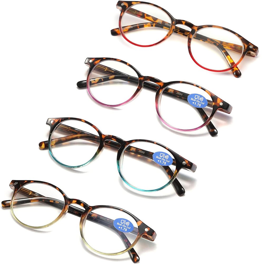 25DU Reading Glasses for Women - Blue Light Blocking Ladies Spring Hinge Readers with Pouches Anti Eyestrain/Glare Women's Computer Eyeglasses (4 Pairs Mix Color, 1.50.)