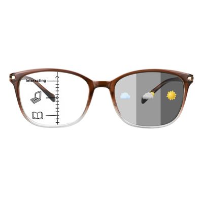 1Pair VisionGlobal Portable Progressive Multifocal Glasses, Photochromic Gray Sunglasses for Unisex Clear Brown,+0.00/+1.00Magnification