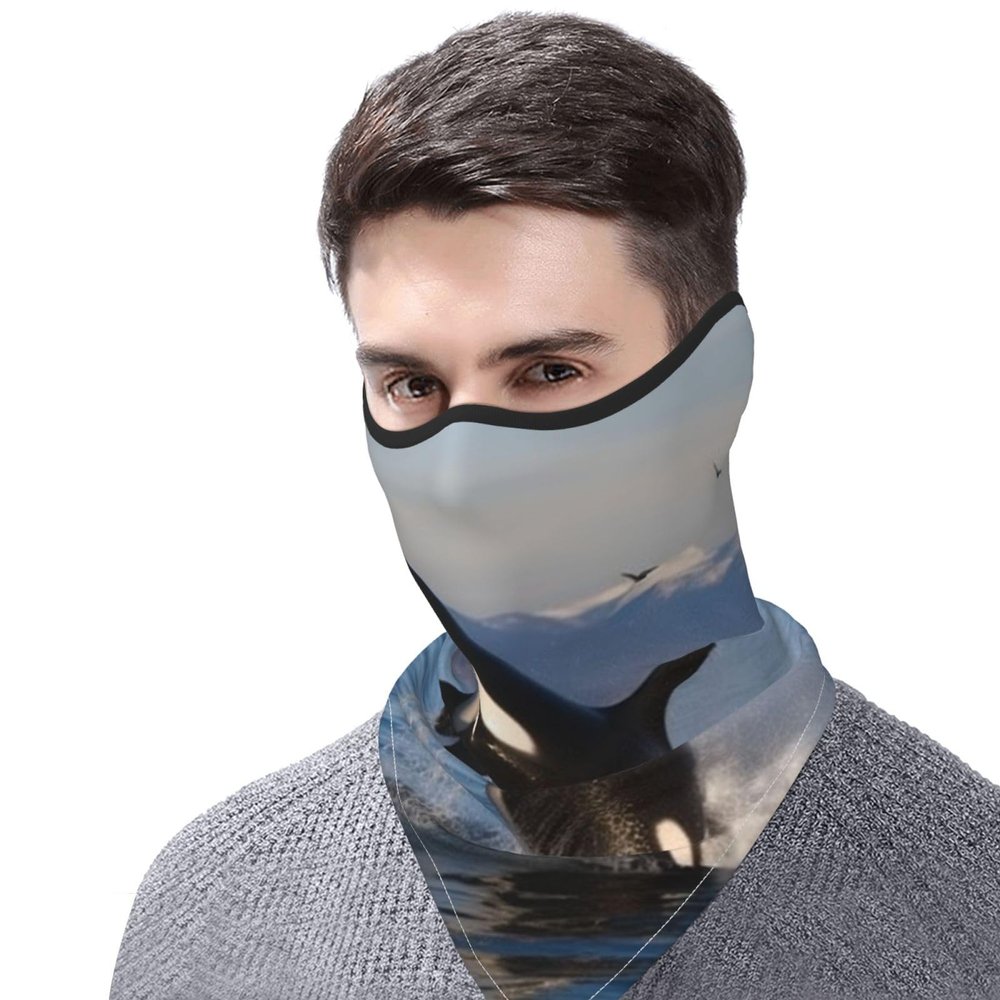 FHEDVBN Killer Whale Ski Mask UPF 50+ Balaclava - Windproof Face Cover for Men Women Cooling Summer Half Face Mask Scarf Sun UV Protection Neck Gaiter for Outdoor Activities