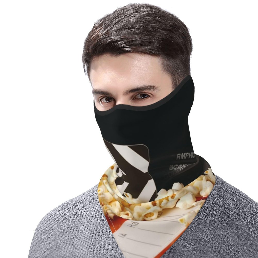 FHEDVBN Cinema Clapboard And Popcorn Ski Mask UPF 50+ Balaclava - Windproof Face Cover for Men Women Cooling Summer Half Face Mask Scarf Sun UV Protection Neck Gaiter for Outdoor Activities