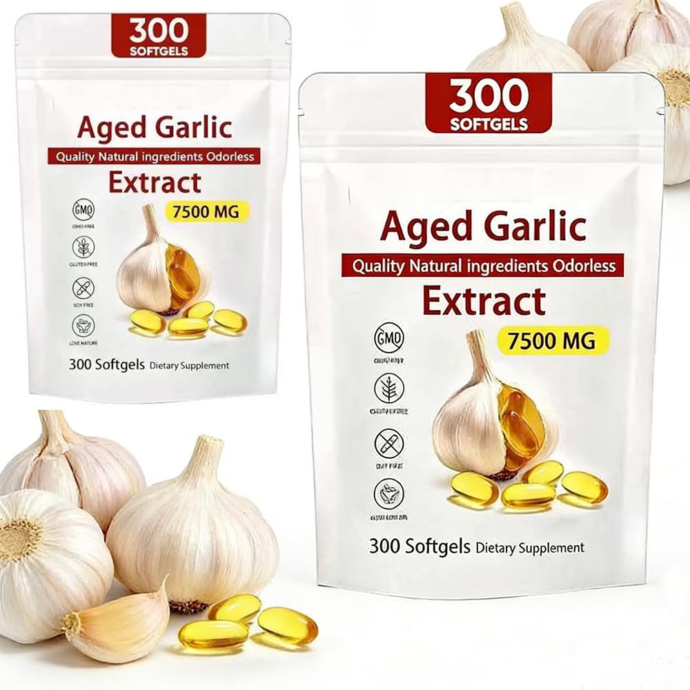 Aged Garlic Extract, Odorless Organic Garlic,300 Count 7500mg Grown Allium Sativum Bulb, Natural Herbal Supplements, Non-GMO, Gluten Free2pcs